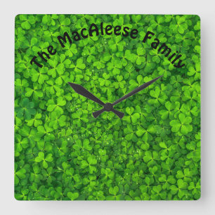 Shamrock Klöver Grönt Irish Symbol Ireland Irland Fyrkantig Klocka