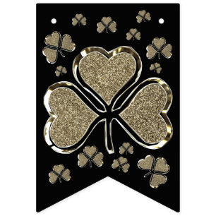 Shamrock Klöver Ireland Black Guld Irish Party Vimplar