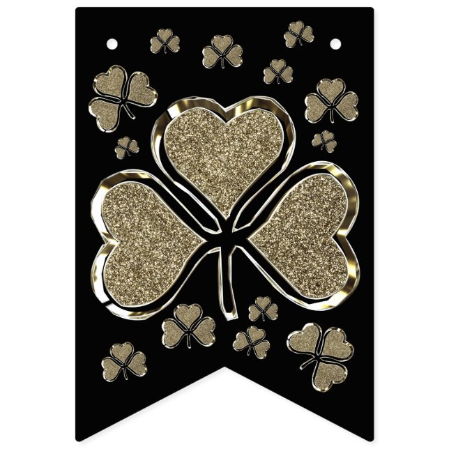 Shamrock Klöver Ireland Black Guld Irish Party Vimplar (Första flaggan)