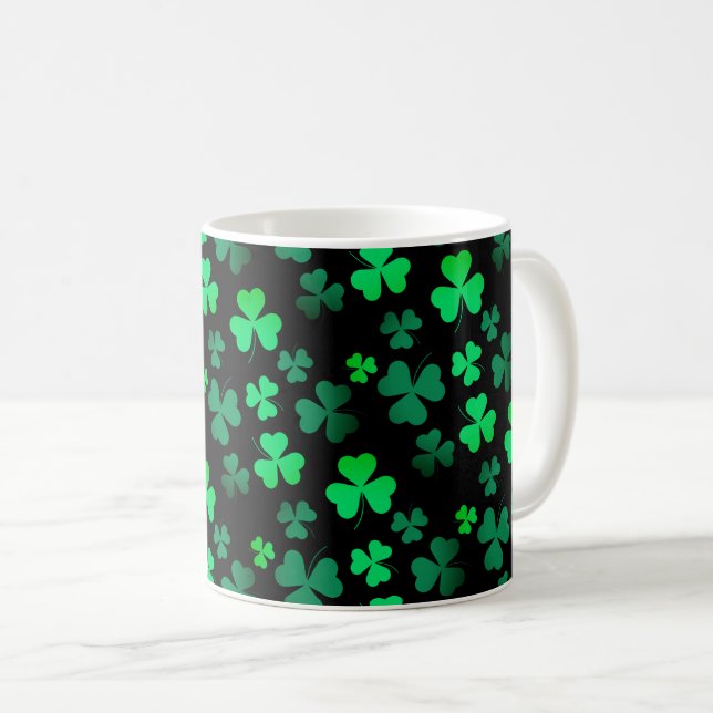 Shamrock Klöver Ireland Irish Modern Grönt & Black Kaffemugg (Framsida höger)
