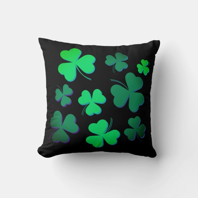 Shamrock Klöver Ireland Irish Modern Grönt & Black Kudde (Framsida)