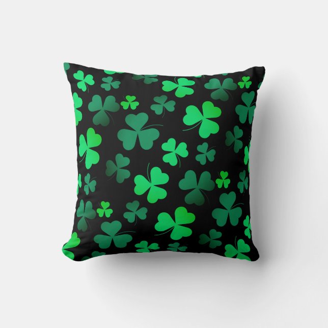 Shamrock Klöver Ireland Irish Modern Grönt & Black Kudde (Framsida)