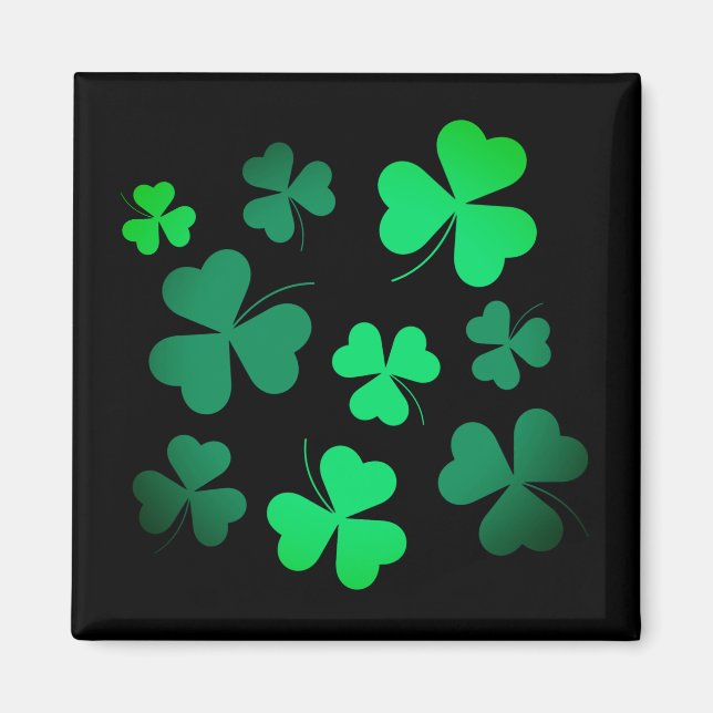 Shamrock Klöver Ireland Irish Modern Grönt & Black Magnet (Framsidan)