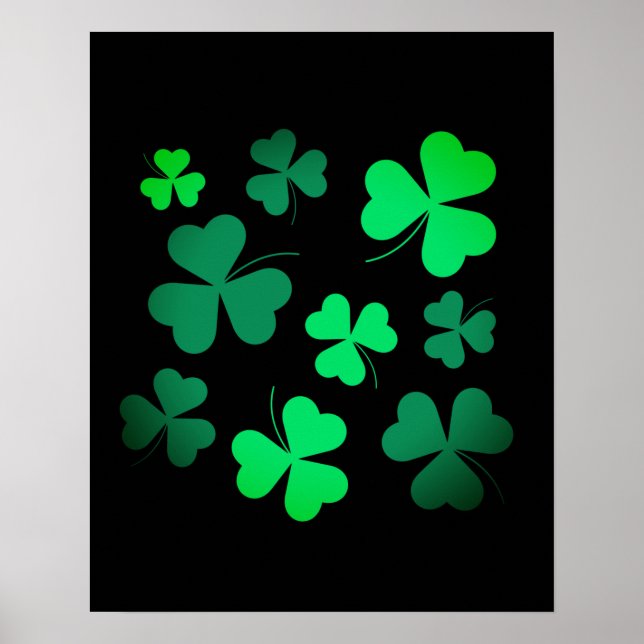 Shamrock Klöver Ireland Irish Modern Grönt & Black Poster (Framsidan)