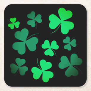 Shamrock Klöver Ireland Irish Modern Grönt & Black Underlägg Papper Kvadrat