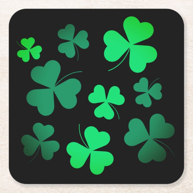 Shamrock Klöver Ireland Irish Modern Grönt & Black Underlägg Papper Kvadrat (Framsidan)