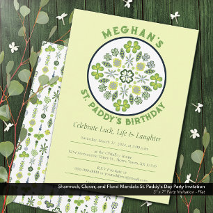 Shamrock Klöver Mandala St. Paddy's Födelsedagsfes Inbjudningar