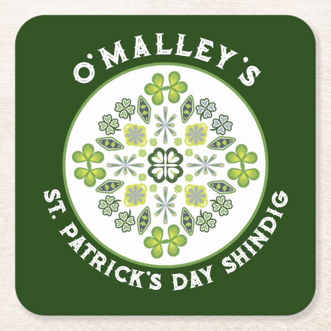 Shamrock Klöver Mandala St. Patrick's Day Party Underlägg Papper Kvadrat (Framsidan)