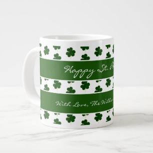 Shamrock Klöver Mönster Anpassningsbar Text St. Jumbo Mugg