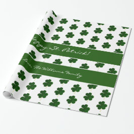 Shamrock Klöver Mönster Anpassningsbar Text St. Pa Presentpapper