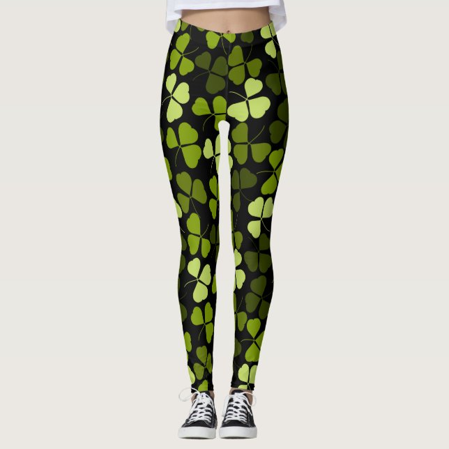 Shamrock Klöver Mönster Blommigt St. Patrick Leggings (Framsida)