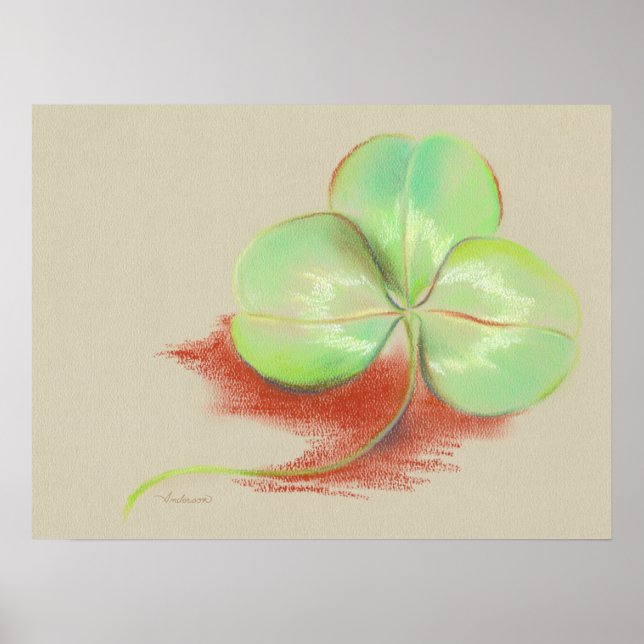 Shamrock Klöver Pastel Teckning Poster (Framsidan)