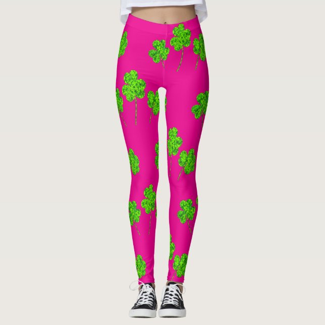 Shamrock-klövergrön svart St. Patrick's Day Leggings (Framsida)
