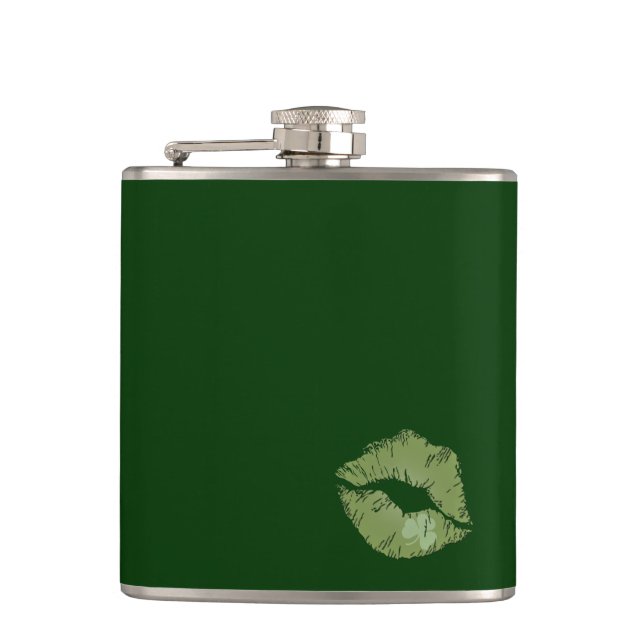 Shamrock Läppar - Kiss Me, jag är Irish Flask Fickplunta (Framsidan)