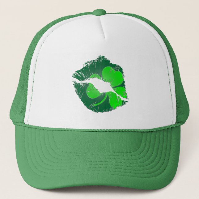 Shamrock Läppar - Kiss Me, jag är irländsk Trucker Keps (Framsida)