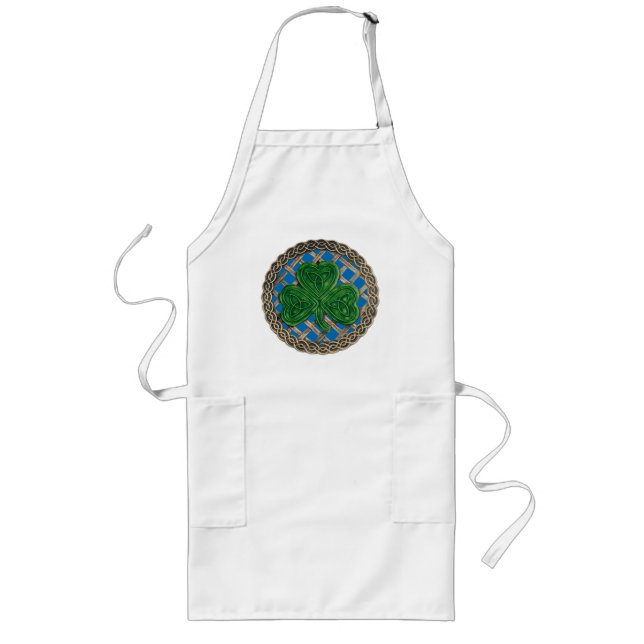 Shamrock, lattice och keltiska knop på Blue Apron Långt Förkläde (Framsidan)