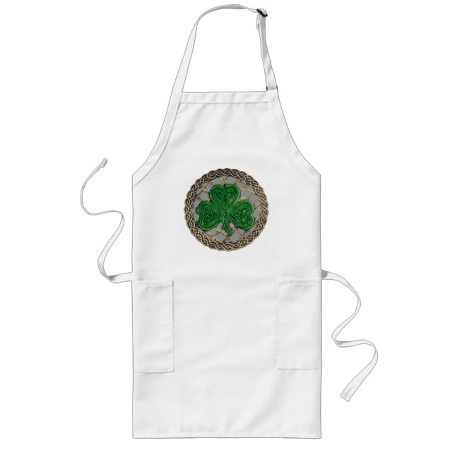 Shamrock, lattice och keltiska knop på Grått Apron Långt Förkläde (Framsidan)