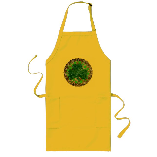 Shamrock, lattice och keltiska knop på Grönt Apron Långt Förkläde (Framsidan)