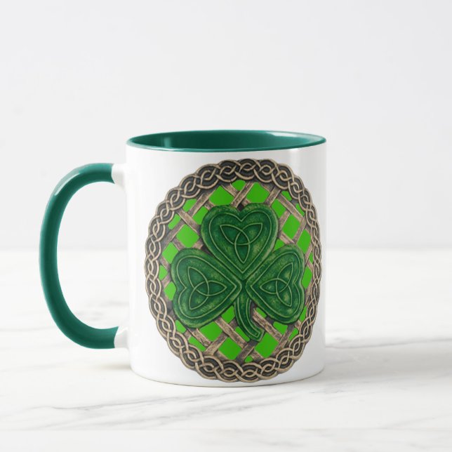 Shamrock, lattice och keltiska knop på Grönt Mugg (Vänster)