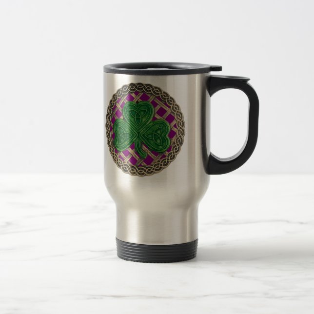 Shamrock, lattice och keltiska knop på Lila Mugg (Höger)