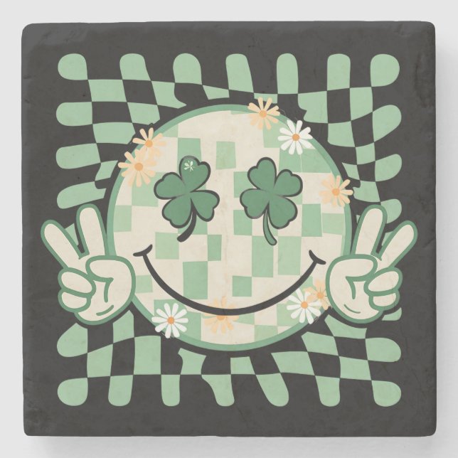 Shamrock-leende ansikte rolig St Patrick's Day Stenunderlägg (Framsidan)