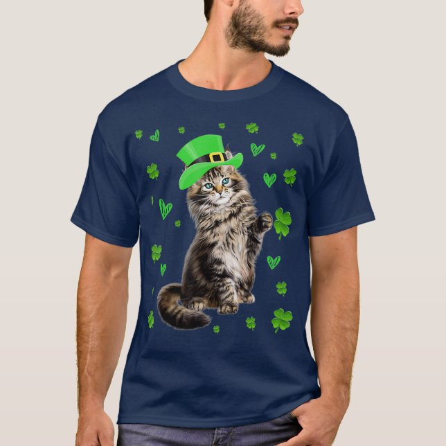 Shamrock Leprechaun Cat St patricks day Irish T Shirt (Framsida)