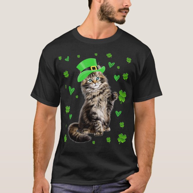Shamrock Leprechaun Cat St patricks day Irish T Shirt (Framsida)