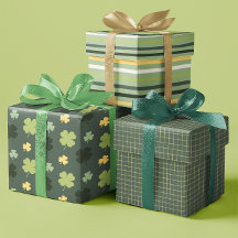 Shamrock & Linjer Festive Grönt & Gult set av 3