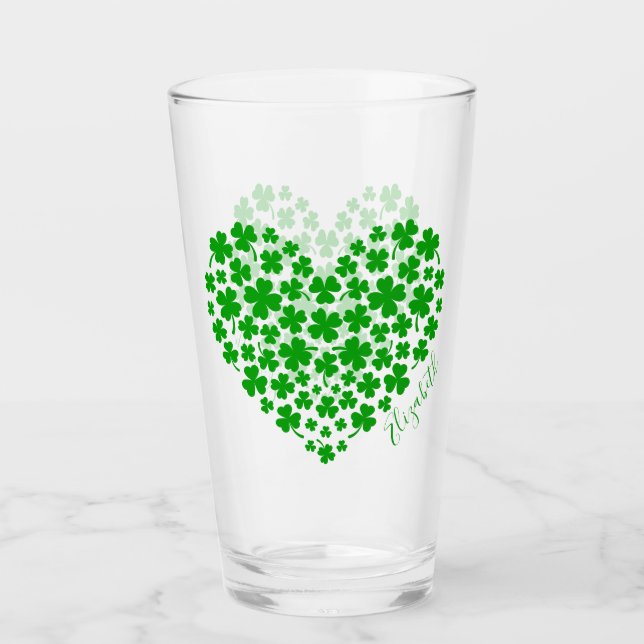 Shamrock Löv Klöver Grönt Heart St patrick's day Glaskopp (Framsida)