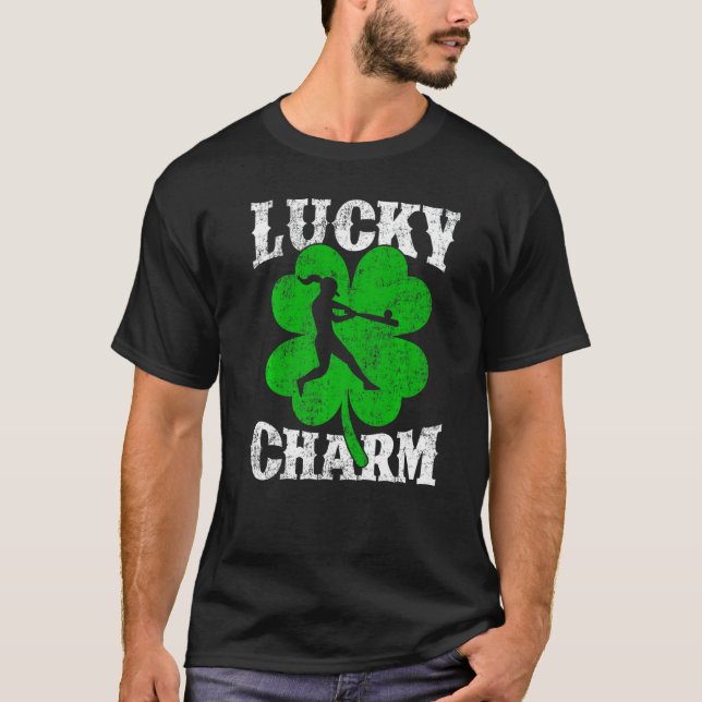Shamrock Löv Lucky Charm Softball Player St Patri T Shirt (Framsida)