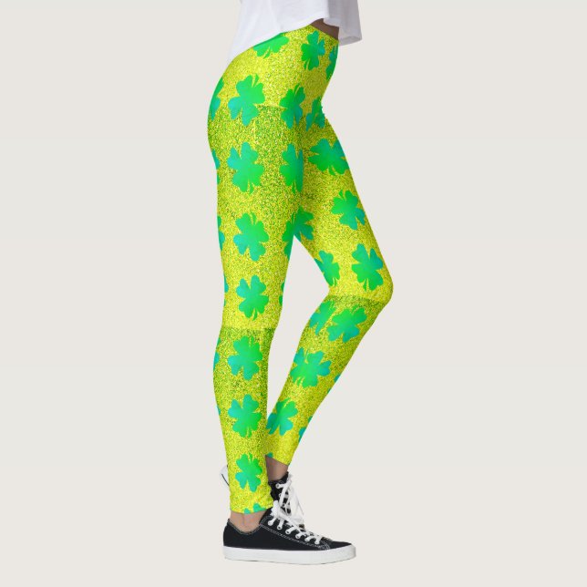 Shamrock Lövs Neon Grönt Glitter St patricks day Leggings (Höger)