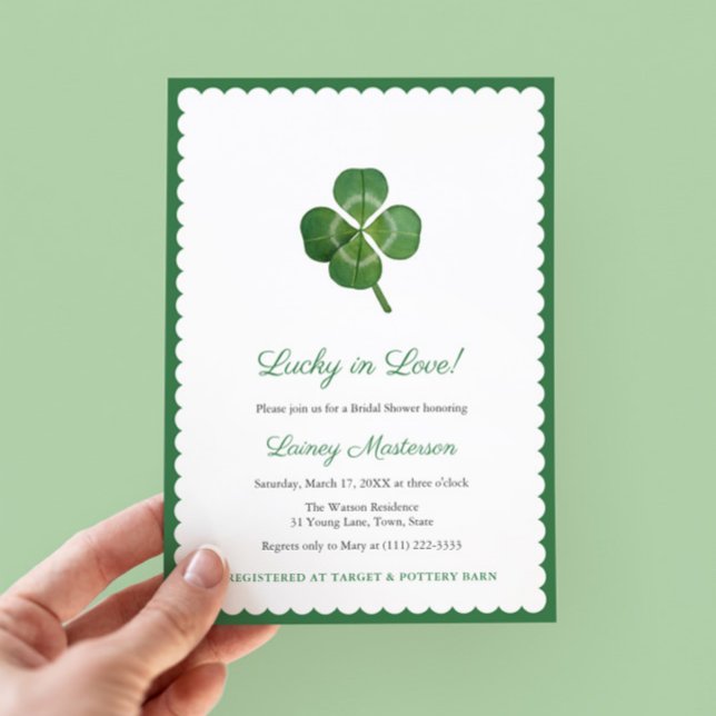 Shamrock Lucky i Kärlek St Patricks Möhippa Inbjudningar (Lucky In Love! Bridal Shower theme perfect for St Patrick's Day or for a bride with Irish Heritage)