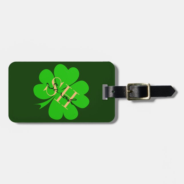 Shamrock & Lucky Klöver löv monogrammad/Irish Bagagebricka (Horisontell Framsida)
