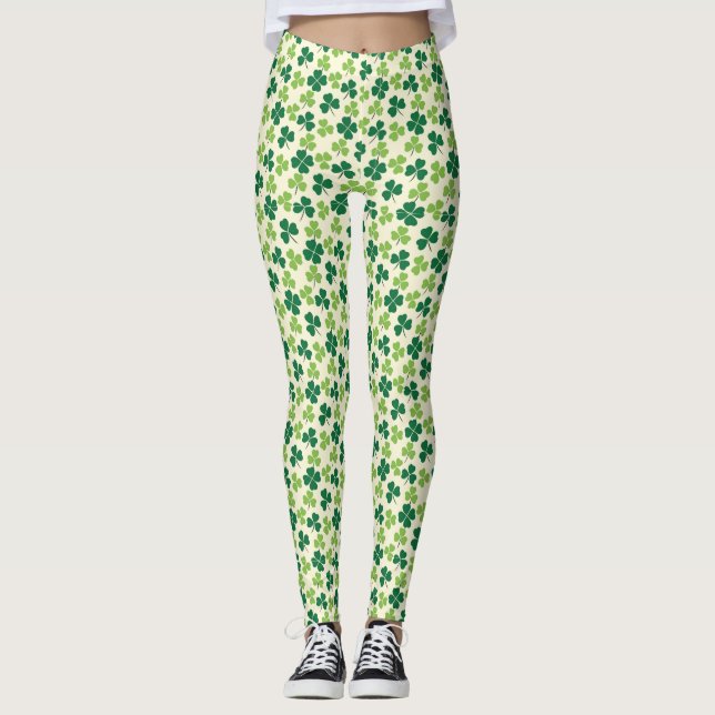 Shamrock Lucky Klöver Mönster St patrick's day Leggings (Framsida)