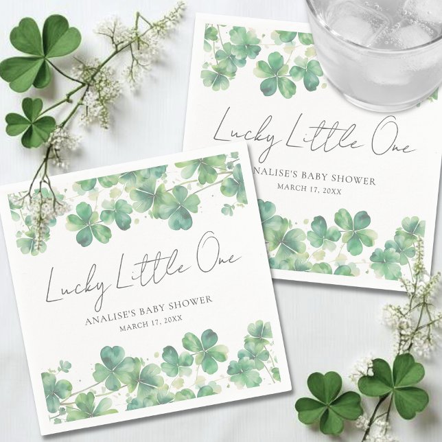 Shamrock Lucky Little One Bebisbyte Pappersservett (Shamrock Lucky Little One Baby Shower Napkins)