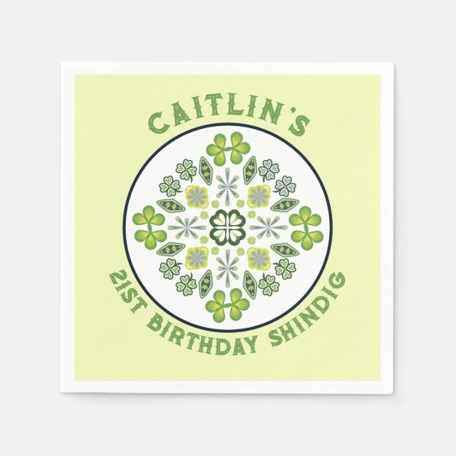 Shamrock Mandala 21:a födelsedagen Party Pappersservett (Framsidan)
