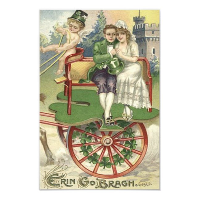 Shamrock Married Couple Horse Carriage Cherub Fototryck (Framsidan)