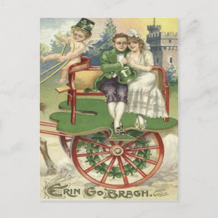 Shamrock Married Couple Horse Carriage Cherub Vykort