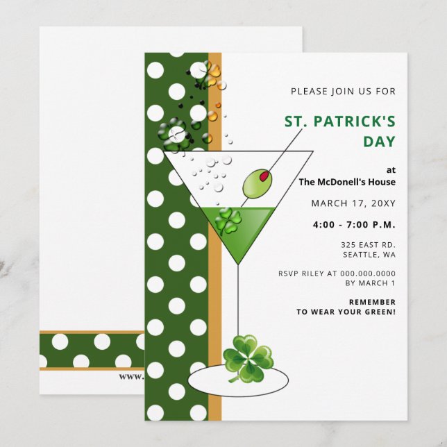 Shamrock martini St patricks day-partiinbjudan Inbjudningar (Fram/baksida)