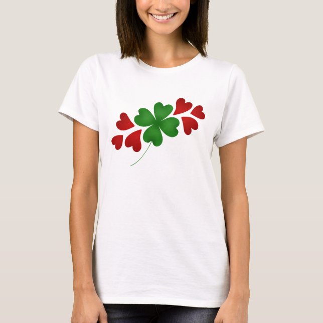 Shamrock med gullig romantisk mode för hjärtor tröja (Framsida)