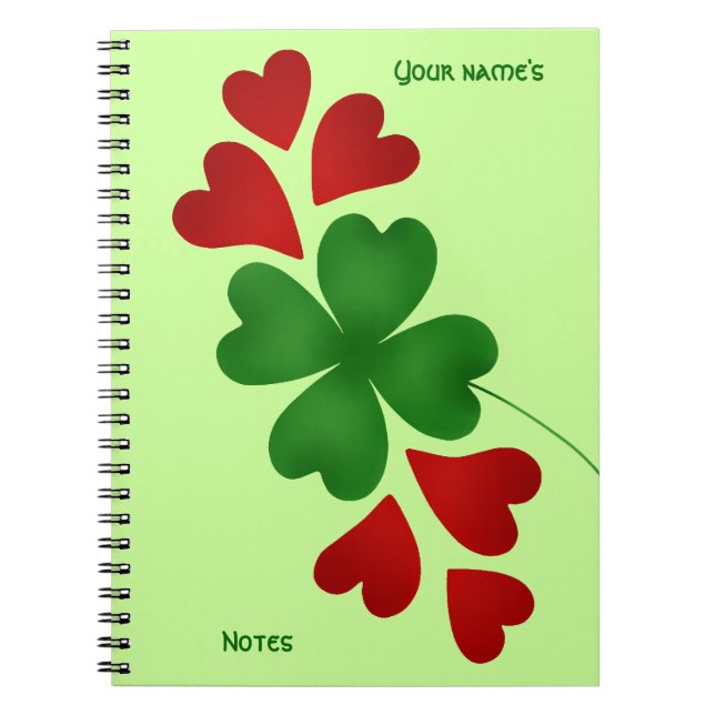 Shamrock med hjärtan anteckningsbok med spiral (Framsidan)