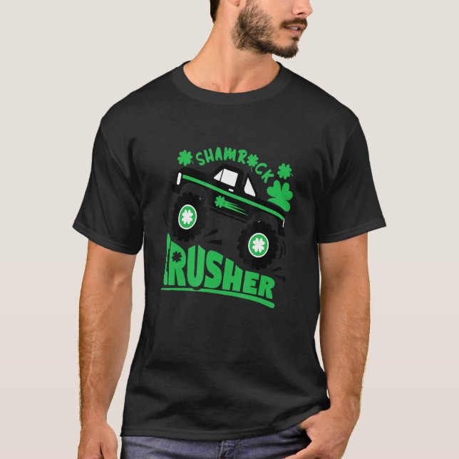 Shamrock Monster Lastbil Shamrock Crusher St Patri T Shirt (Framsida)