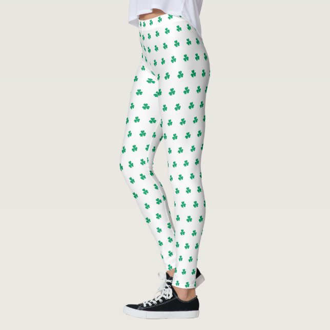 Shamrock Mönster St. Patrick Day Grönt White Leggings (Vänster)