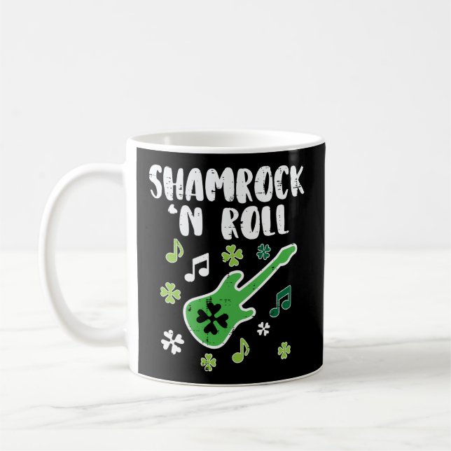 Shamrock N Roll Guitar St patricks day Guitarist M Kaffemugg (Vänster)