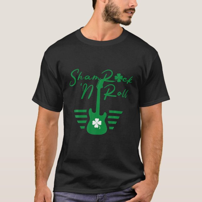 Shamrock N Roll Guitar St patricks day Guitarist M T Shirt (Framsida)