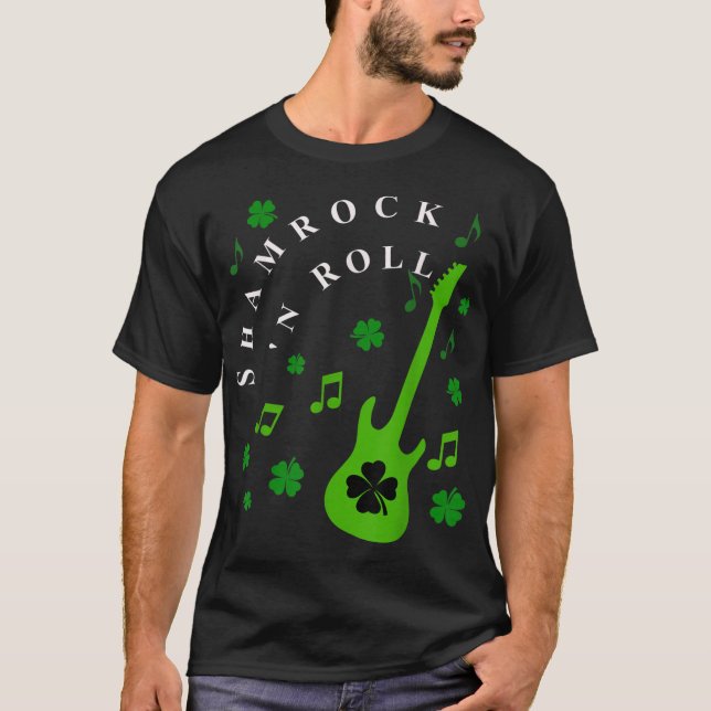 SHAMROCK N ROLL St patricks day Irish Music T Shirt (Framsida)