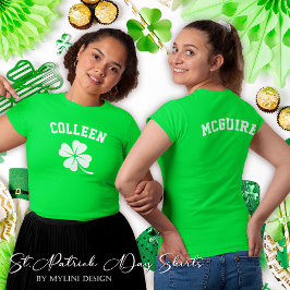 Shamrock Namn Fram- och Baksida St Patrick's Day T Shirt
