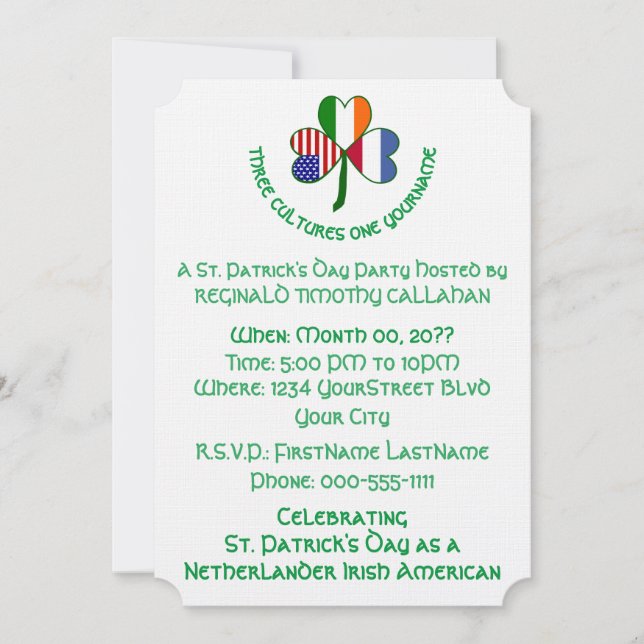 Shamrock Netherlands Ireland USA Personalize Text Inbjudningar (Framsida)