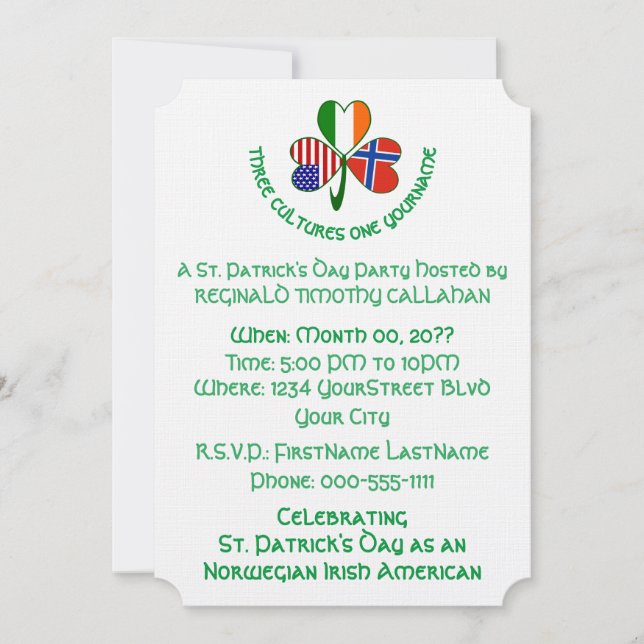Shamrock Norge Irland USA Flag Anpassa Text Inbjudningar (Framsida)