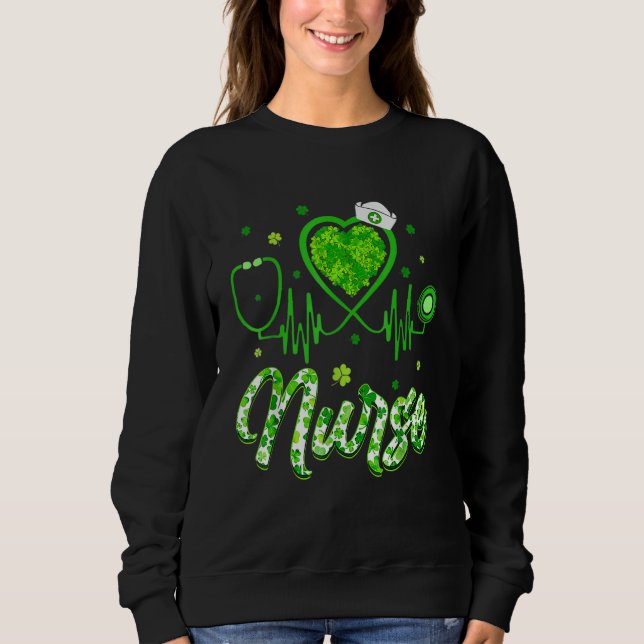 Shamrock Nurse Stethoscope Heartbeat Happy Saint P T Shirt (Framsida)